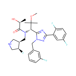 COC(C)(C)[C@H](c1nc(-c2cc(F)ccc2F)nn1Cc1cccc(F)c1)N(C[C@@H]1CNC[C@@H]1F)C(=O)[C@H](C)O ZINC000144555220