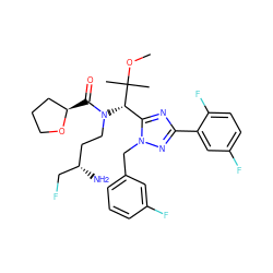 COC(C)(C)[C@H](c1nc(-c2cc(F)ccc2F)nn1Cc1cccc(F)c1)N(CC[C@H](N)CF)C(=O)[C@@H]1CCCO1 ZINC000144554130