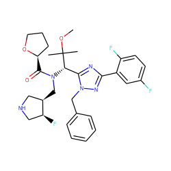 COC(C)(C)[C@H](c1nc(-c2cc(F)ccc2F)nn1Cc1ccccc1)N(C[C@@H]1CNC[C@@H]1F)C(=O)[C@@H]1CCCO1 ZINC000144547113