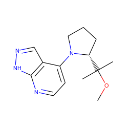 COC(C)(C)[C@H]1CCCN1c1ccnc2[nH]ncc12 ZINC001772657755