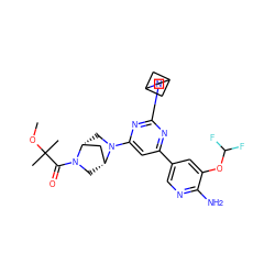 COC(C)(C)C(=O)N1C[C@@H]2C[C@H]1CN2c1cc(-c2cnc(N)c(OC(F)F)c2)nc(N2CC3CC2C3)n1 ZINC000221343764