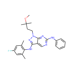 COC(C)(C)CCn1nc(Nc2c(C)cc(F)cc2C)c2cnc(Nc3ccccc3)nc21 ZINC000034946367