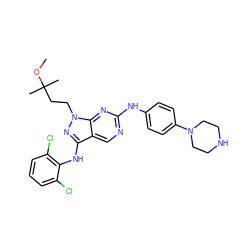 COC(C)(C)CCn1nc(Nc2c(Cl)cccc2Cl)c2cnc(Nc3ccc(N4CCNCC4)cc3)nc21 ZINC000055734795