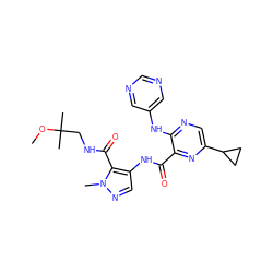 COC(C)(C)CNC(=O)c1c(NC(=O)c2nc(C3CC3)cnc2Nc2cncnc2)cnn1C ZINC000169701772