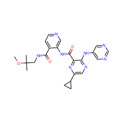 COC(C)(C)CNC(=O)c1ccncc1NC(=O)c1nc(C2CC2)cnc1Nc1cncnc1 ZINC000169701738