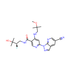 COC(C)(C)CNc1cc(-n2ncc3cc(C#N)cnc32)ncc1C(=O)NC[C@@H](F)C(C)(C)O ZINC001772650527