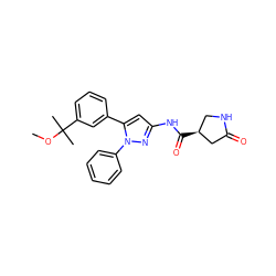 COC(C)(C)c1cccc(-c2cc(NC(=O)[C@H]3CNC(=O)C3)nn2-c2ccccc2)c1 ZINC000169707024