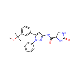 COC(C)(C)c1cccc(-c2cc(NC(=O)[C@H]3CNC(=O)N3)nn2-c2ccccc2)c1 ZINC000169707189