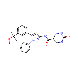 COC(C)(C)c1cccc(-c2cc(NC(=O)C3CNC(=O)NC3)nn2-c2ccccc2)c1 ZINC000169707191