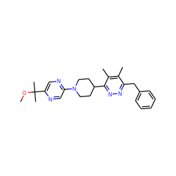 COC(C)(C)c1cnc(N2CCC(c3nnc(Cc4ccccc4)c(C)c3C)CC2)cn1 ZINC000140765816