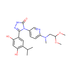 COC(CN(C)c1ccc(-n2c(-c3cc(C(C)C)c(O)cc3O)n[nH]c2=O)cn1)OC ZINC000115811597