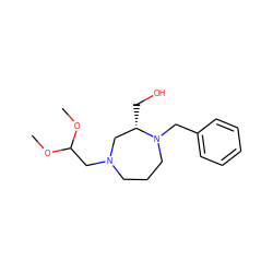 COC(CN1CCCN(Cc2ccccc2)[C@@H](CO)C1)OC ZINC000040406300