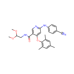 COC(CNC(=O)c1cnc(Nc2ccc(C#N)cc2)cc1Oc1c(C)cc(C)cc1C)OC ZINC000299824715