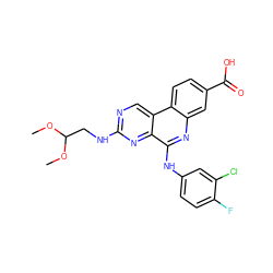 COC(CNc1ncc2c(n1)c(Nc1ccc(F)c(Cl)c1)nc1cc(C(=O)O)ccc12)OC ZINC000139924185