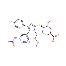 COC(Cn1c(S[C@@H]2CC[C@H](C(=O)O)C[C@H]2O)nc(-c2ccc(F)cc2)c1-c1ccnc(NC(C)=O)c1)OC ZINC000299867889