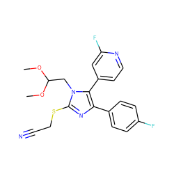 COC(Cn1c(SCC#N)nc(-c2ccc(F)cc2)c1-c1ccnc(F)c1)OC ZINC000299856405