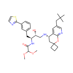 COC(OC)C(=O)N[C@@H](Cc1cccc(-c2nccs2)c1)[C@H](O)CN[C@H]1CC2(CCC2)Oc2ncc(CC(C)(C)C)cc21 ZINC000095577433