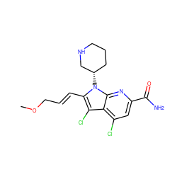 COC/C=C/c1c(Cl)c2c(Cl)cc(C(N)=O)nc2n1[C@H]1CCCNC1 ZINC001772573719