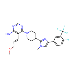 COC/C=C/c1c(N)ncnc1N1CCC(c2nc(-c3ccc(F)c(C(F)(F)F)c3)cn2C)CC1 ZINC000219101665