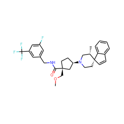 COC[C@@]1(C(=O)NCc2cc(F)cc(C(F)(F)F)c2)CC[C@@H](N2CC[C@]3(C=Cc4ccccc43)[C@@H](C)C2)C1 ZINC000028704086
