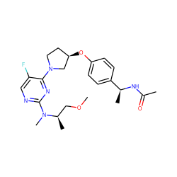 COC[C@@H](C)N(C)c1ncc(F)c(N2CC[C@@H](Oc3ccc([C@H](C)NC(C)=O)cc3)C2)n1 ZINC000261180531