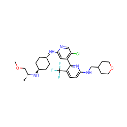 COC[C@@H](C)N[C@H]1CC[C@H](Nc2cc(-c3nc(NCC4CCOCC4)ccc3C(F)(F)F)c(Cl)cn2)CC1 ZINC000261184226