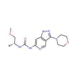 COC[C@@H](C)NC(=O)Nc1cc2[nH]nc(N3CCOCC3)c2cn1 ZINC001772582083