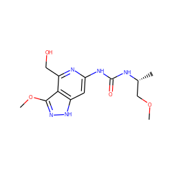 COC[C@@H](C)NC(=O)Nc1cc2[nH]nc(OC)c2c(CO)n1 ZINC001772653694