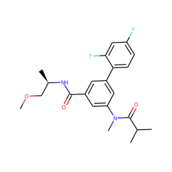 COC[C@@H](C)NC(=O)c1cc(-c2ccc(F)cc2F)cc(N(C)C(=O)C(C)C)c1 ZINC000142660349