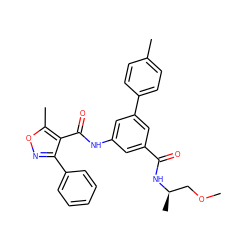 COC[C@@H](C)NC(=O)c1cc(NC(=O)c2c(-c3ccccc3)noc2C)cc(-c2ccc(C)cc2)c1 ZINC000142617916