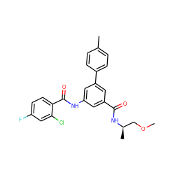 COC[C@@H](C)NC(=O)c1cc(NC(=O)c2ccc(F)cc2Cl)cc(-c2ccc(C)cc2)c1 ZINC000142614148