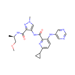 COC[C@@H](C)NC(=O)c1nn(C)cc1NC(=O)c1nc(C2CC2)ccc1Nc1cncnc1 ZINC000148526677