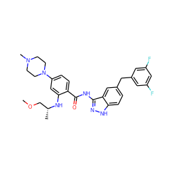 COC[C@@H](C)Nc1cc(N2CCN(C)CC2)ccc1C(=O)Nc1n[nH]c2ccc(Cc3cc(F)cc(F)c3)cc12 ZINC000148828074