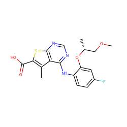 COC[C@@H](C)Oc1cc(F)ccc1Nc1ncnc2sc(C(=O)O)c(C)c12 ZINC000169708393