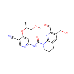 COC[C@@H](C)Oc1cc(NC(=O)N2CCCc3cc(CO)c(C=O)nc32)ncc1C#N ZINC001772617511