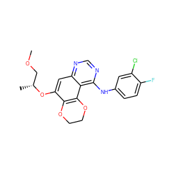 COC[C@@H](C)Oc1cc2ncnc(Nc3ccc(F)c(Cl)c3)c2c2c1OCCO2 ZINC000653878504