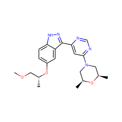 COC[C@@H](C)Oc1ccc2[nH]nc(-c3cc(N4C[C@H](C)O[C@H](C)C4)ncn3)c2c1 ZINC000220971578