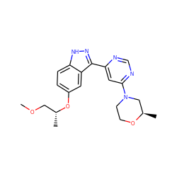 COC[C@@H](C)Oc1ccc2[nH]nc(-c3cc(N4CCO[C@H](C)C4)ncn3)c2c1 ZINC000220971498