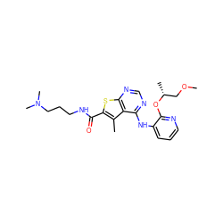 COC[C@@H](C)Oc1ncccc1Nc1ncnc2sc(C(=O)NCCCN(C)C)c(C)c12 ZINC000169708373