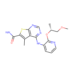 COC[C@@H](C)Oc1ncccc1Nc1ncnc2sc(C(N)=O)c(C)c12 ZINC000169708369