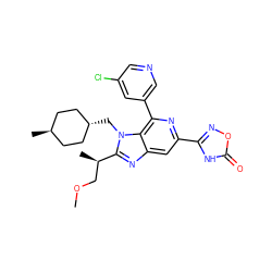 COC[C@@H](C)c1nc2cc(-c3noc(=O)[nH]3)nc(-c3cncc(Cl)c3)c2n1C[C@H]1CC[C@H](C)CC1 ZINC000261157503