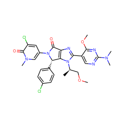 COC[C@@H](C)n1c(-c2cnc(N(C)C)nc2OC)nc2c1[C@H](c1ccc(Cl)cc1)N(c1cc(Cl)c(=O)n(C)c1)C2=O ZINC000169705868