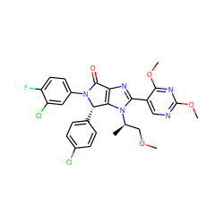 COC[C@@H](C)n1c(-c2cnc(OC)nc2OC)nc2c1[C@H](c1ccc(Cl)cc1)N(c1ccc(F)c(Cl)c1)C2=O ZINC000169705794