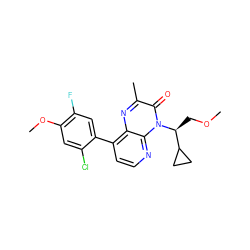 COC[C@@H](C1CC1)n1c(=O)c(C)nc2c(-c3cc(F)c(OC)cc3Cl)ccnc21 ZINC000084712990