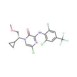 COC[C@@H](C1CC1)n1cc(Cl)nc(Nc2c(Cl)cc(C(F)(F)F)cc2Cl)c1=O ZINC000043019920