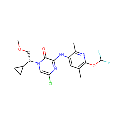 COC[C@@H](C1CC1)n1cc(Cl)nc(Nc2cc(C)c(OC(F)F)nc2C)c1=O ZINC000045287344