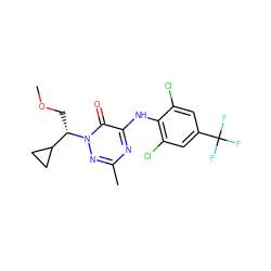 COC[C@@H](C1CC1)n1nc(C)nc(Nc2c(Cl)cc(C(F)(F)F)cc2Cl)c1=O ZINC000049054418