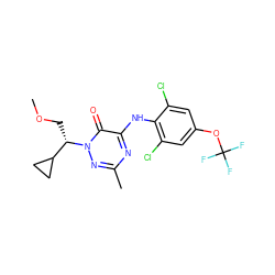 COC[C@@H](C1CC1)n1nc(C)nc(Nc2c(Cl)cc(OC(F)(F)F)cc2Cl)c1=O ZINC000049111735