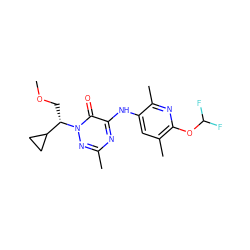 COC[C@@H](C1CC1)n1nc(C)nc(Nc2cc(C)c(OC(F)F)nc2C)c1=O ZINC000049046888