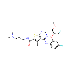 COC[C@@H](CF)Oc1cc(F)ccc1Nc1ncnc2sc(C(=O)NCCCN(C)C)c(C)c12 ZINC000169686616